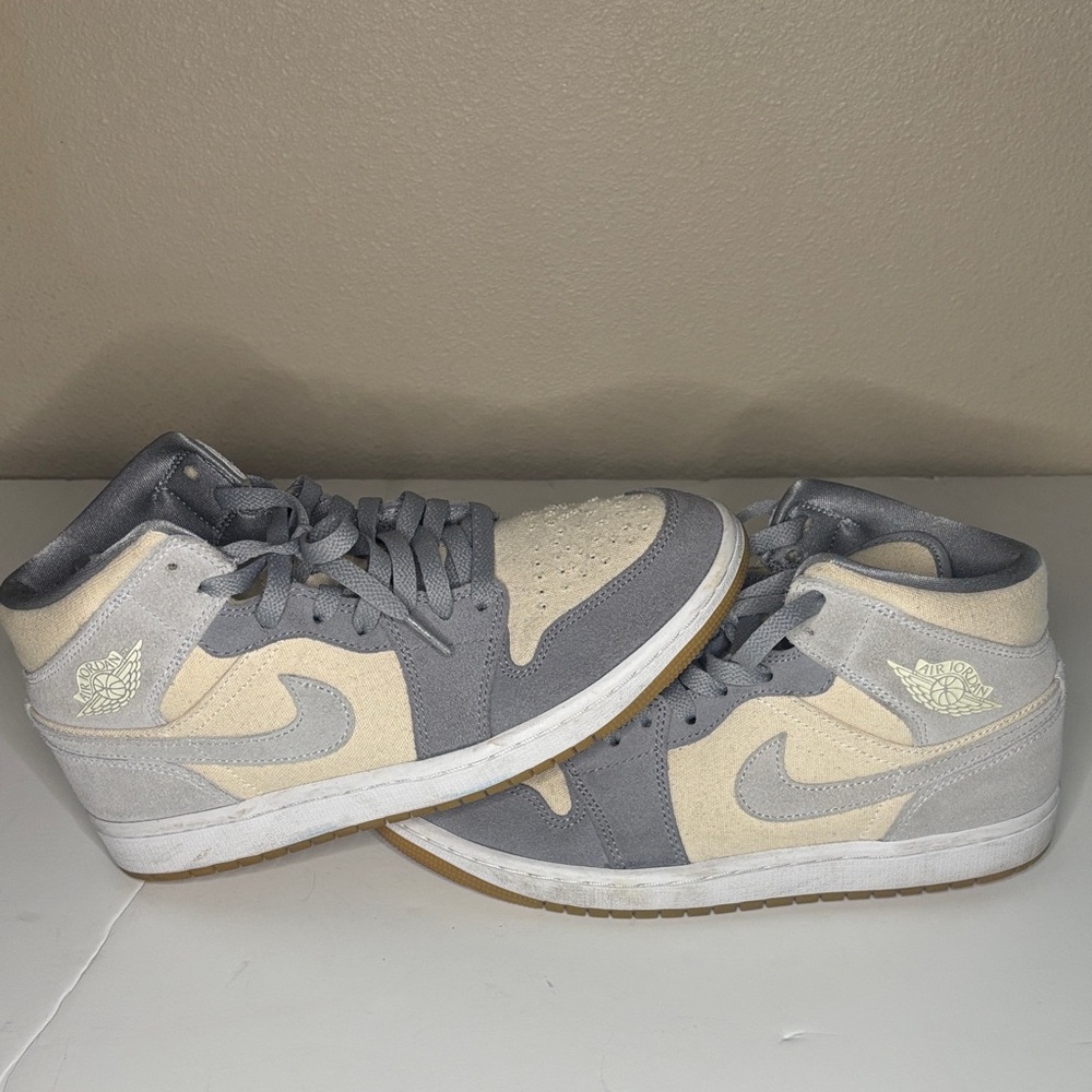 Nike Air Jordan 1 Mid Gray & Cream Suede Sneakers